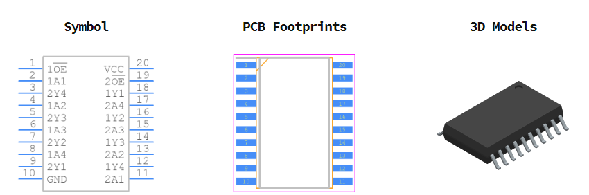 SN74HC244DWR引脚图和PCB焊盘图
