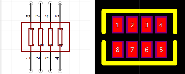 YC124-JR-0733RL引脚图和PCB焊盘图