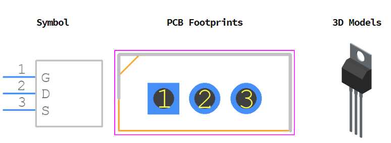 IRF1310NPBF引脚图和PCB焊盘图