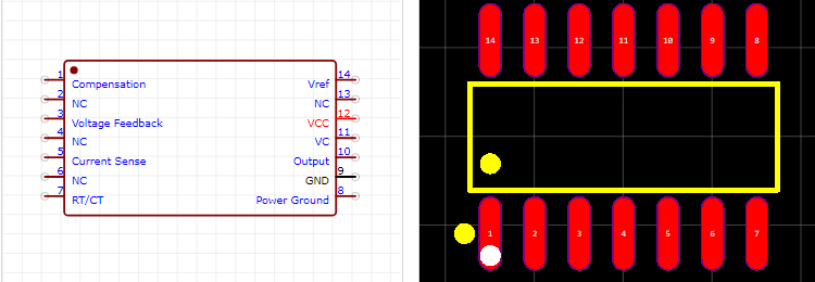UC3844BDR2G引脚图和PCB焊盘图
