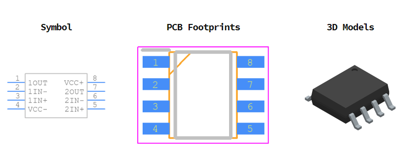 TL082CD引脚图和PCB焊盘图