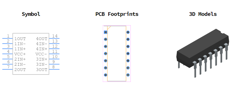 TL074CN引脚图和PCB焊盘图