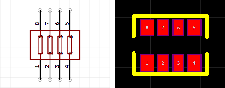YC164-JR-0747RL引脚图和PCB焊盘图