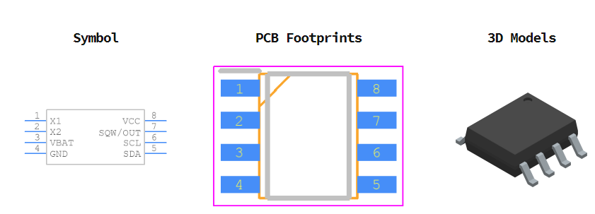 DS1307Z+T&R引脚图和PCB焊盘图