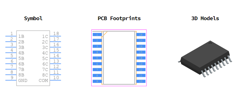 ULN2803ADW引脚图和PCB焊盘图