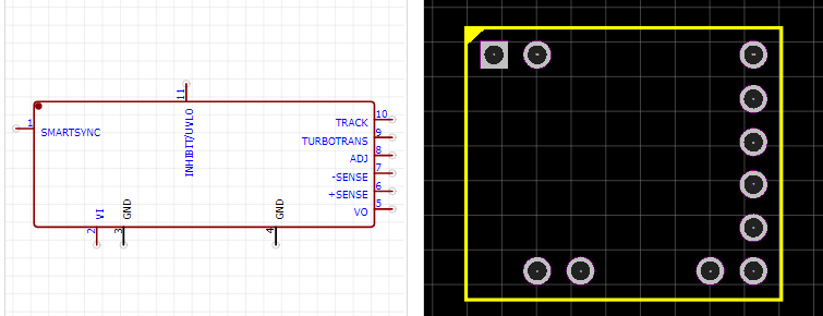 PTH08T220WAD引脚图和PCB焊盘图