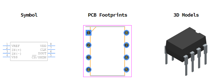 MCP3301-CI/P引脚图和PCB焊盘图