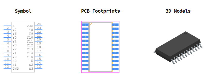 74HC4067D,652引脚图和PCB焊盘图