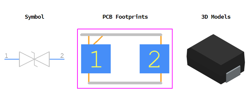 SMBJ15CA引脚图和PCB焊盘图