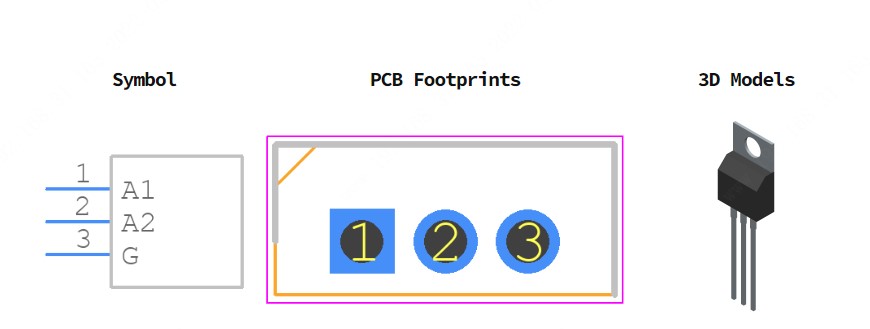 BTA24-600CWRG引脚图和PCB焊盘图