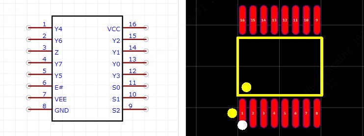 74HC4051PW,118引脚图和PCB焊盘图