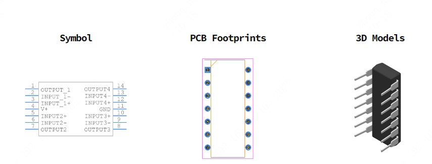 LM324N/NOPB引脚图和PCB焊盘图