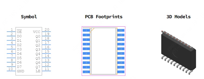 74HC573D,653引脚图和PCB焊盘图