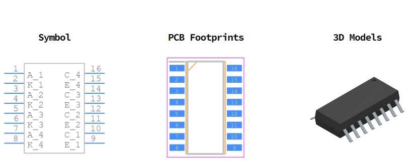 PS2801-4-F3引脚图和PCB焊盘图