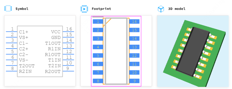 MAX232D引脚图和PCB焊盘图