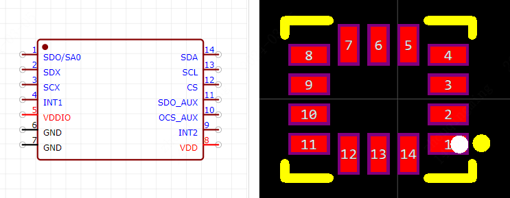 LSM6DSRTR引脚图和PCB焊盘图