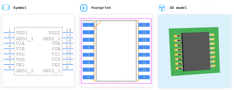 ADUM2402CRWZ-RL引脚图和PCB焊盘图
