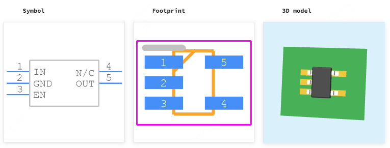 TLV70018DCKT引脚图和PCB焊盘图