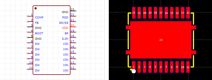 TPS56121DQPT引脚图和PCB焊盘图
