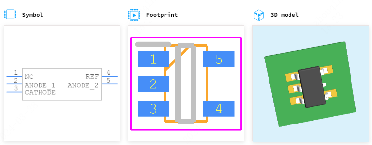 TLVH431AQDBVT引脚图和PCB焊盘图