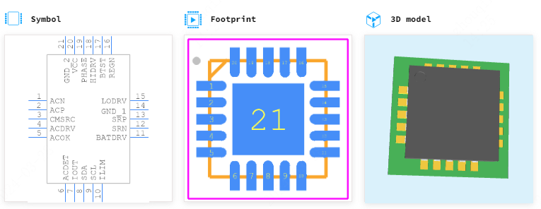 BQ24725ARGRR引脚图和PCB焊盘图