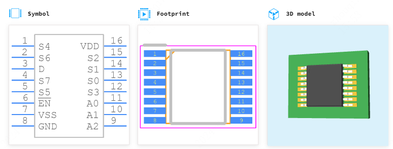 TMUX4052PWR引脚图和PCB焊盘图