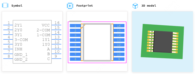 SN74LV4053AQPWRQ1引脚图和PCB焊盘图