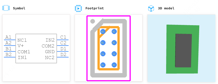 TS5A23167YZPR引脚图和PCB焊盘图