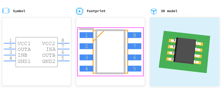 ISO7421DR引脚图和PCB焊盘图
