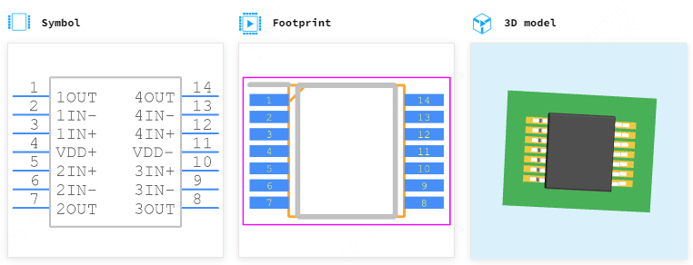 TLC2274QPWRQ1引脚图和PCB焊盘图