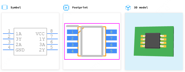 SN74LVC3G07引脚图和PCB焊盘图