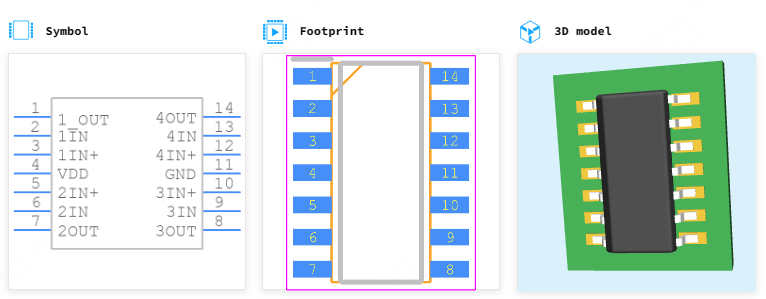 TLC084IDR引脚图和PCB焊盘图