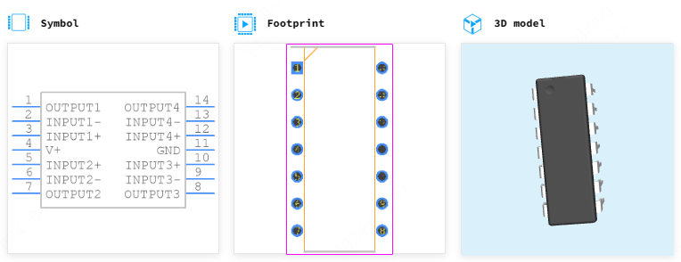 LM2902N/NOPB引脚图和PCB焊盘图