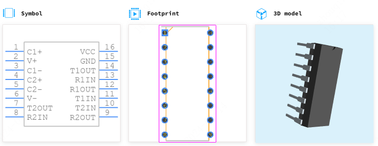 ADM232LJNZ引脚图和PCB焊盘图