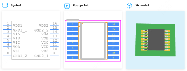 ADUM141E0BRQZ引脚图和PCB焊盘图
