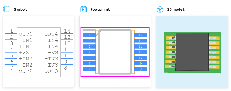 ADA4891-4WARUZ-R7引脚图和PCB焊盘图