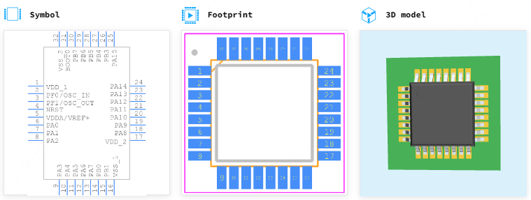 STM32F334K6T7引脚图和PCB焊盘图