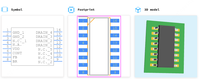 VIPER27LDTR引脚图和PCB焊盘图