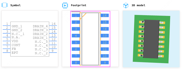 VIPER38LDTR引脚图和PCB焊盘图