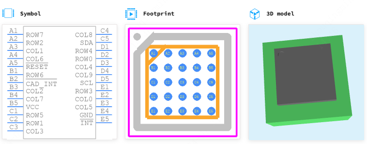 TCA8418EYFPR引脚图和PCB焊盘图