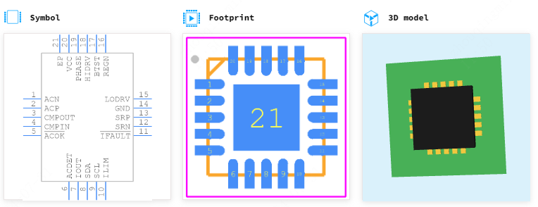 BQ24707RGRR引脚图和PCB焊盘图