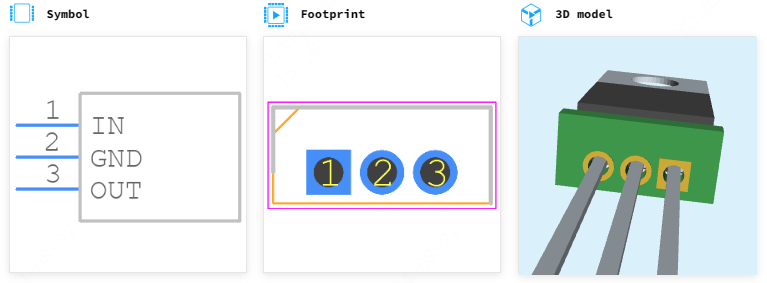 L7815CP引脚图和PCB焊盘图