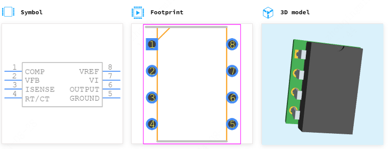 UC3845BN引脚图和PCB焊盘图