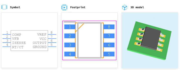 UC3845BD1013TR引脚图和PCB焊盘图