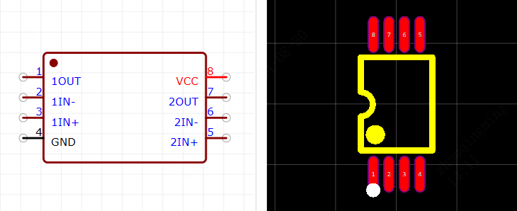 LM258PT引脚图和PCB焊盘图