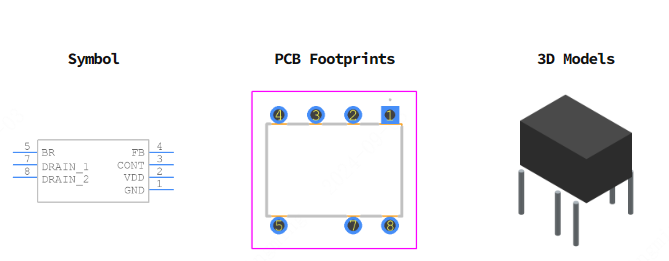 VIPER17LN引脚图和PCB焊盘图