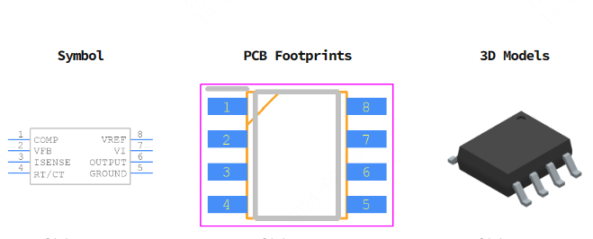 UC3844BD1013TR引脚图和PCB焊盘图