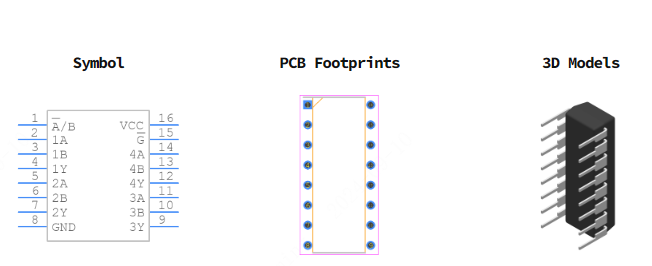SN74HC157N引脚图和PCB焊盘图