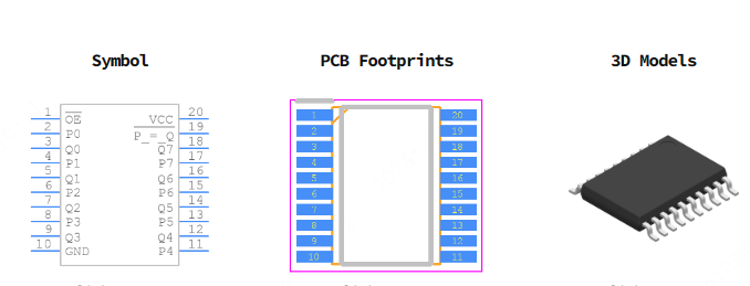 SN74HC688PWR引脚图和PCB焊盘图