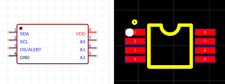 ADT75ARMZ引脚图和PCB焊盘图